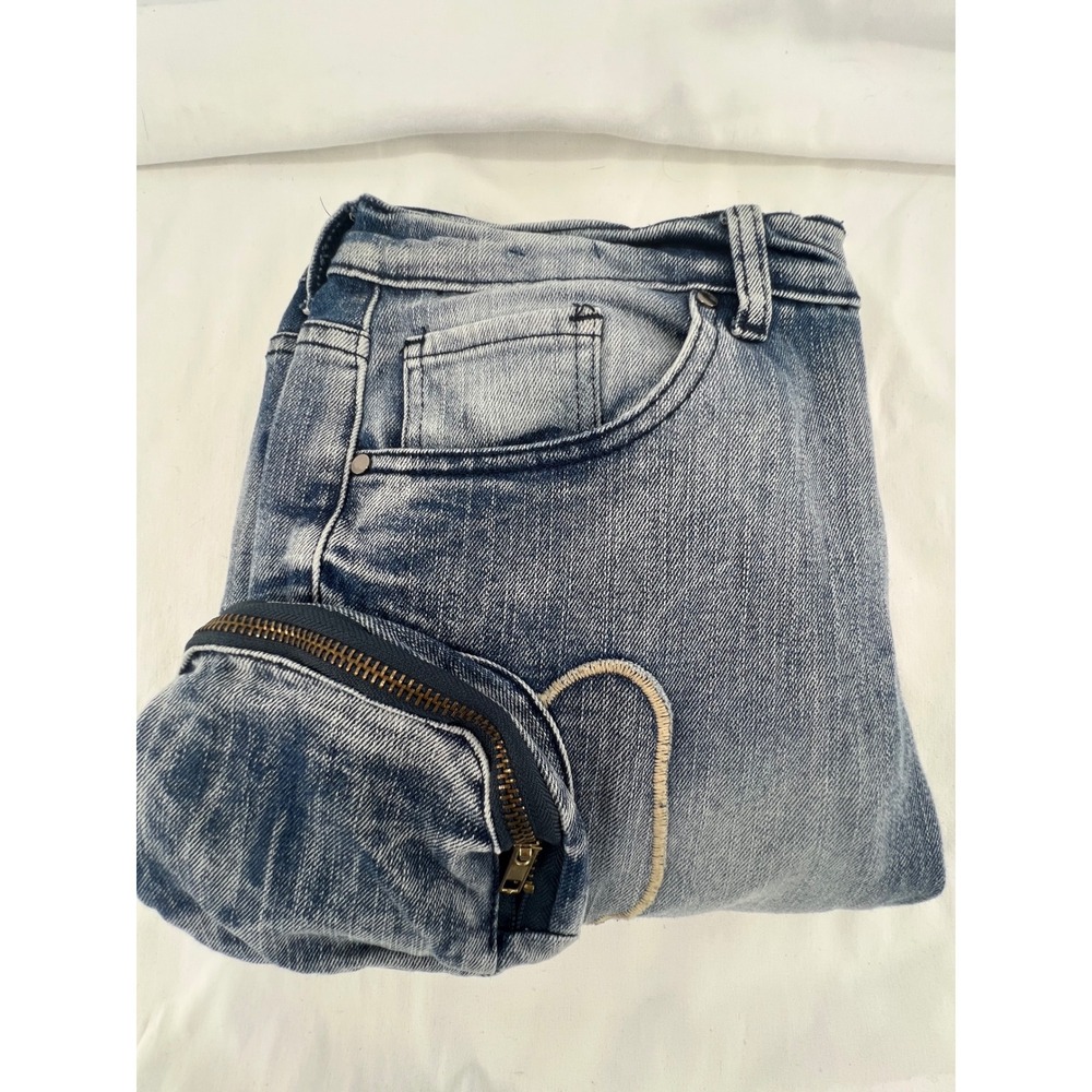 NOVAMEN Mens Designer Jeans Cargo Pockets Embellished Zip Ankle Blue Size 32 - Picture 11 of 13